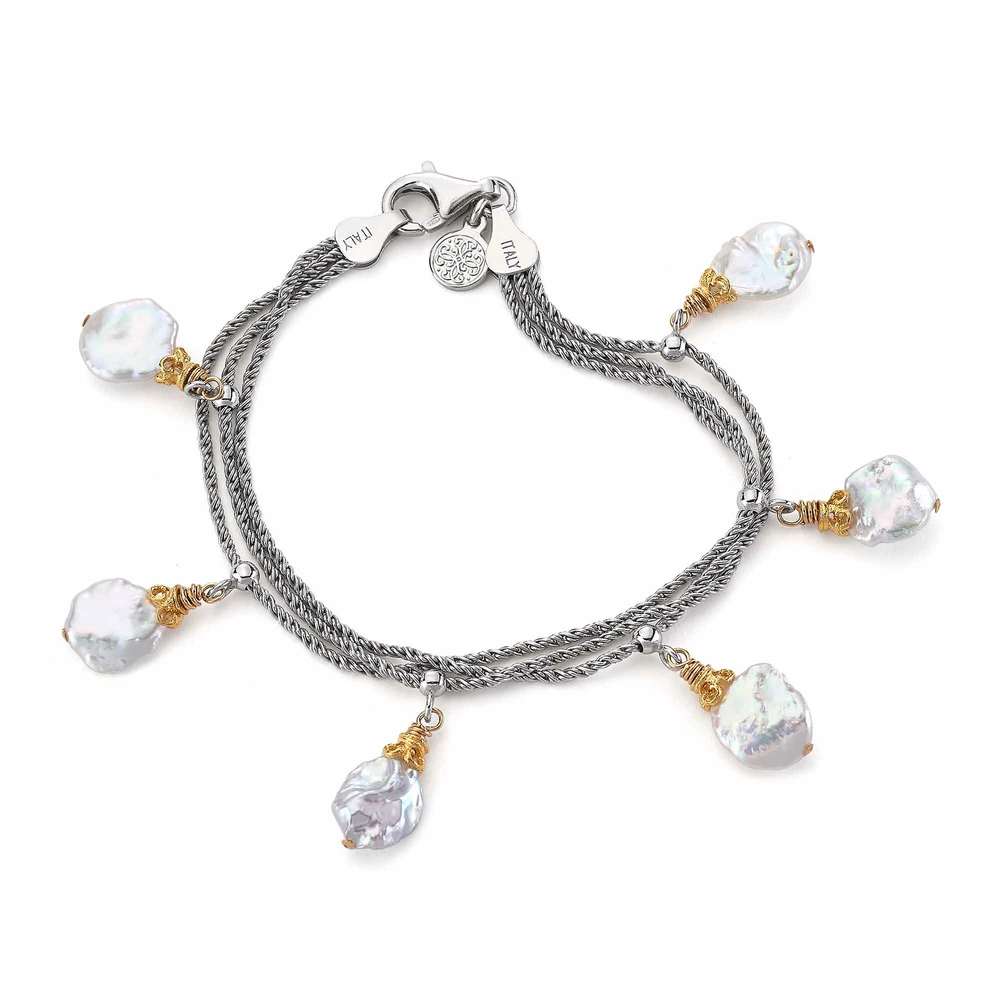 keshi pearl dangle bracelet with 18k gold vermeil