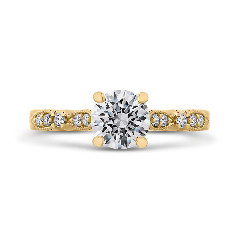 CA0247EH-37-1.00 Bridal Jewelry Carizza Yellow Gold Vintage Round Diamond Engagement Rings