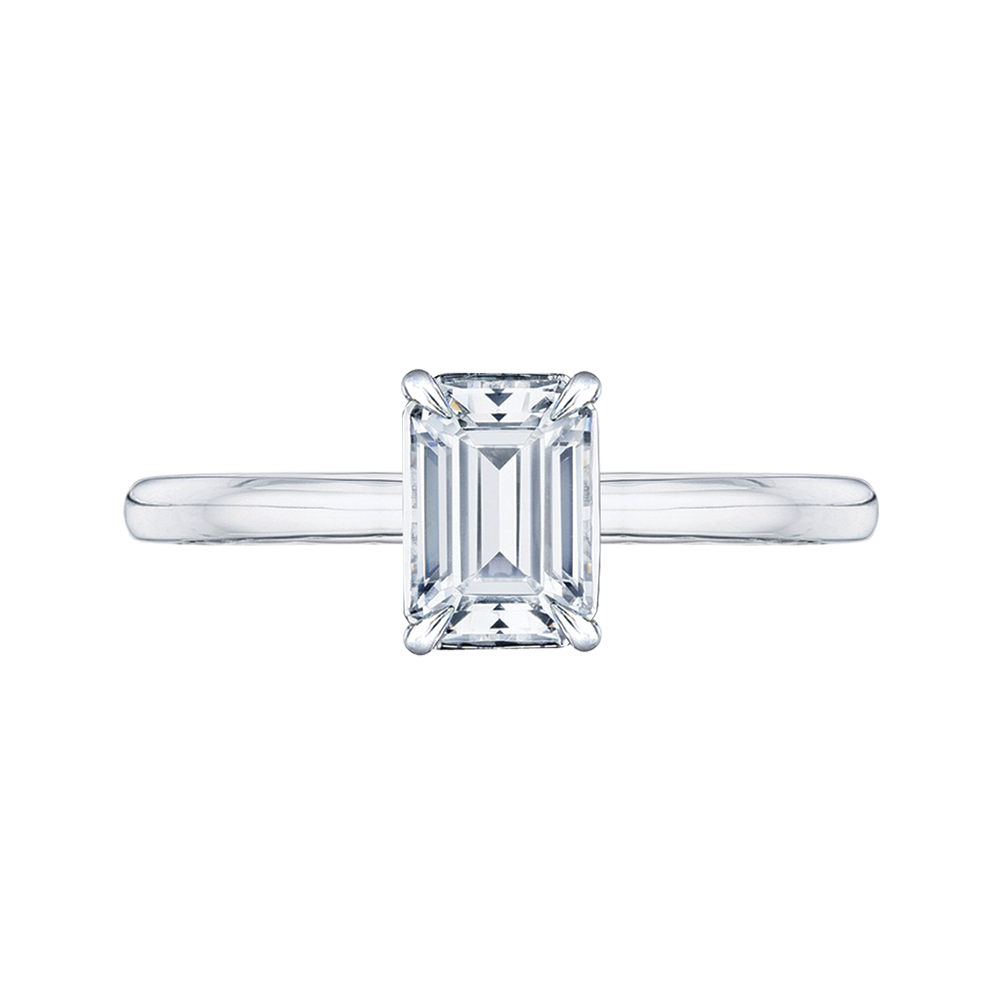 CAE0038E-W Bridal Jewelry Carizza White Gold Emerald Diamond Solitaire Engagement Rings