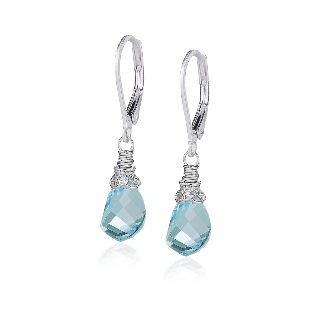 faceted blue topaz twist earrings in silver
