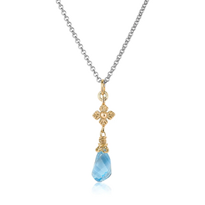 faceted blue topaz twist two-tone necklace with flower detail