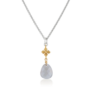 faceted gray moonstone two-tone necklace with flower detail