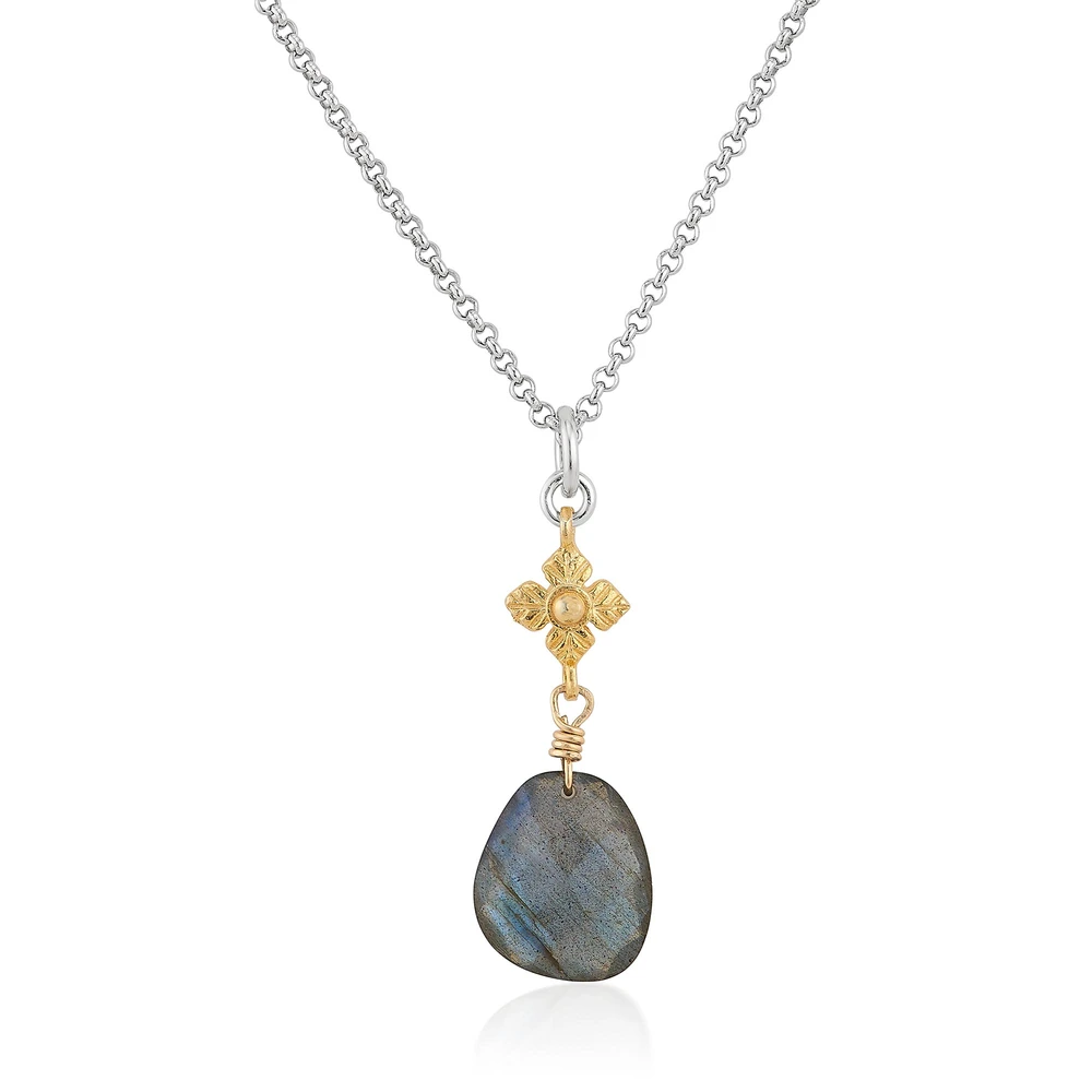 faceted labradorite two-tone necklace with flower detail