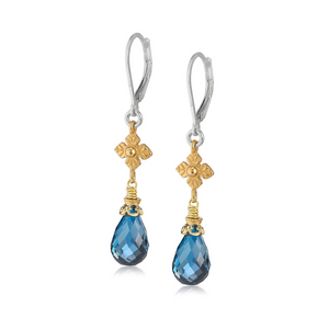 london blue topaz earrings with flower detail in vermeil