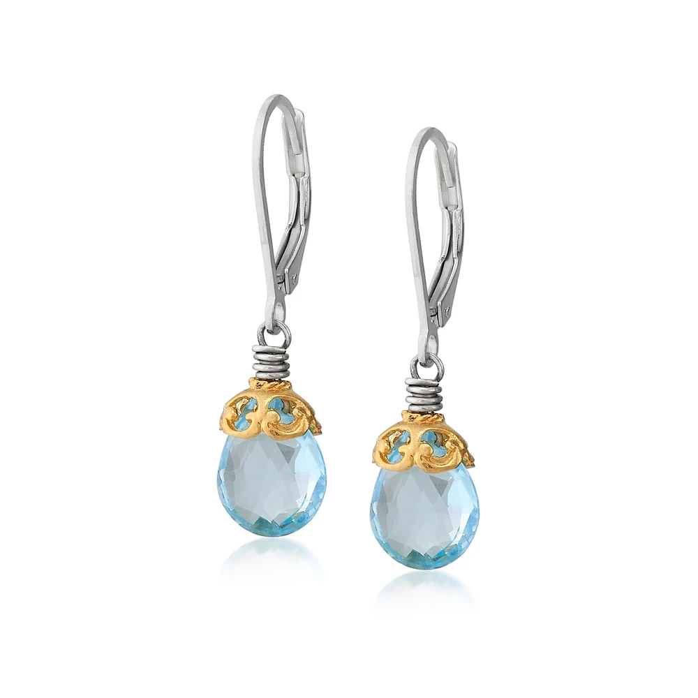blue topaz two-tone earrings