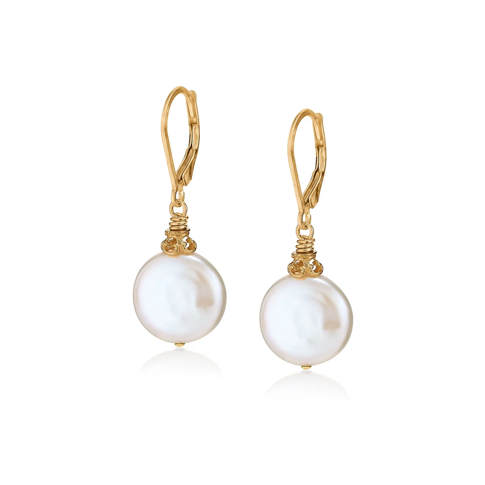 large coin pearl earrings in 18k gold vermeil