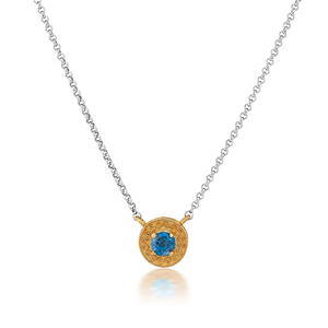 engraved disc two-tone necklace in london blue topaz