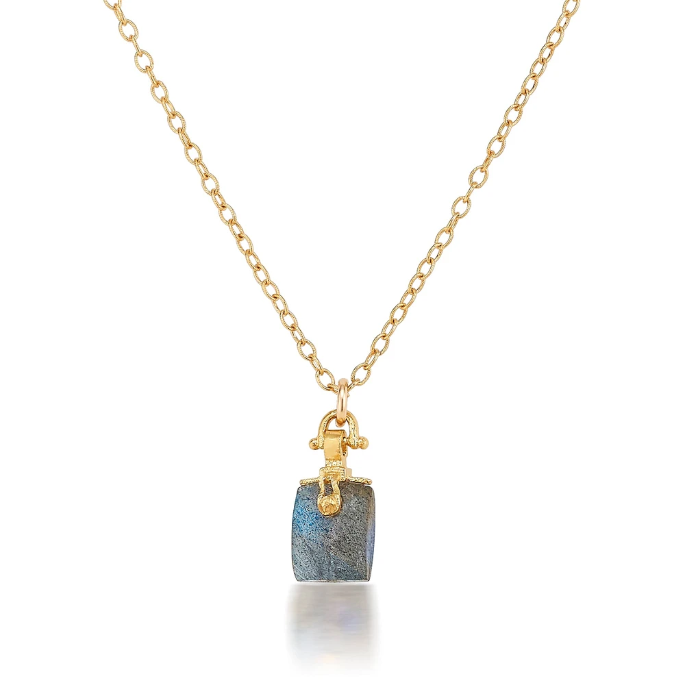 faceted rectangular labradorite necklace in gold