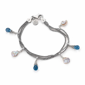 london blue topaz and keshi pearl dangle bracelet