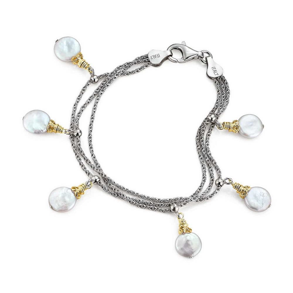 coin pearl dangle bracelet with 18k gold vermeil
