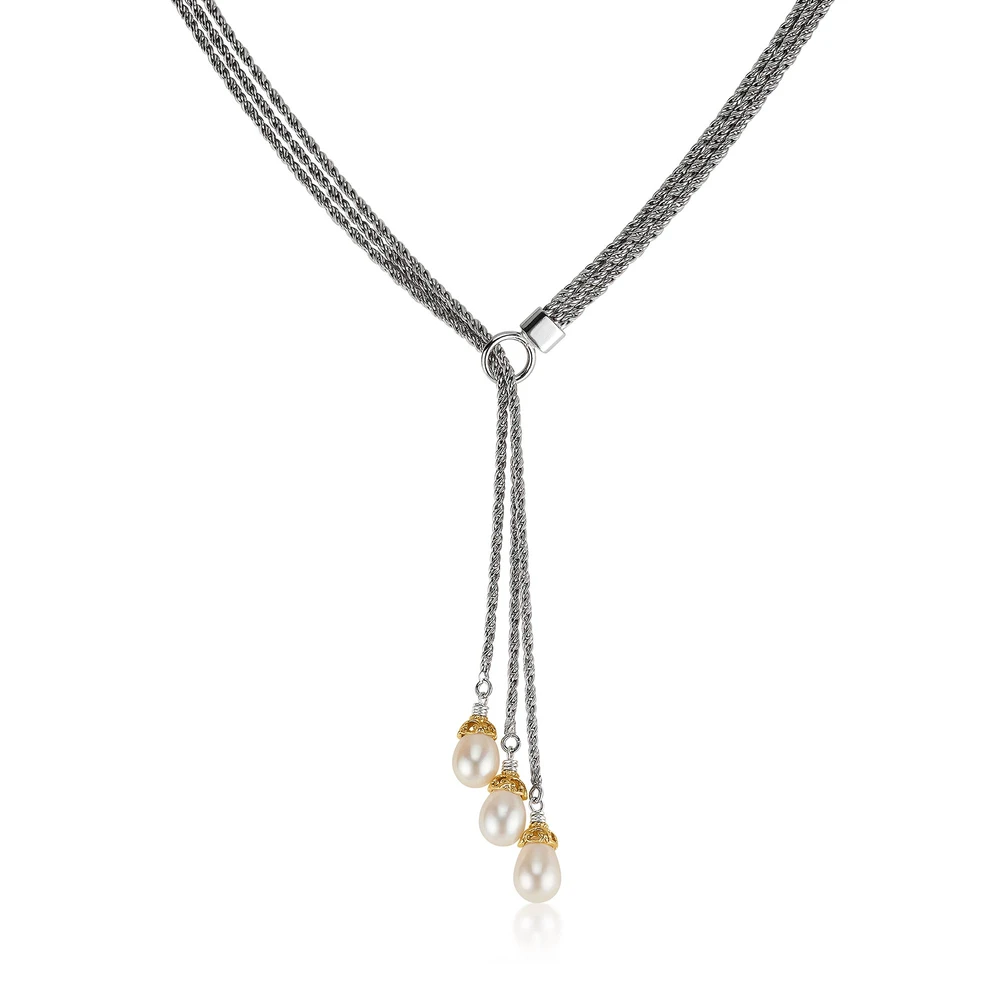 triple strand pearl lariat with 18k gold vermeil