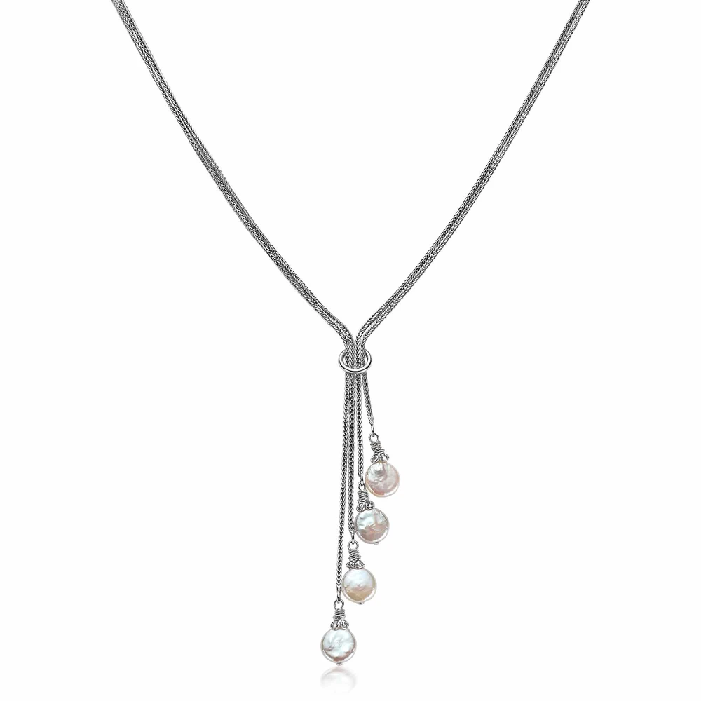 four strand coin pearl lariat