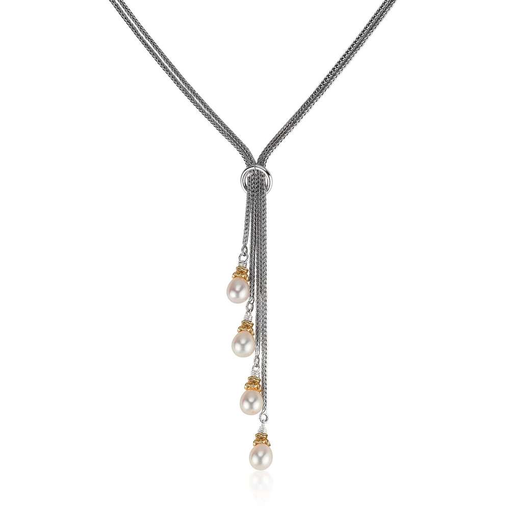 four strand pearl lariat with 18k gold vermeil