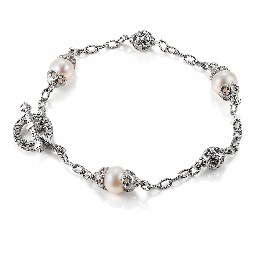 filigree bead and pearl station bracelet