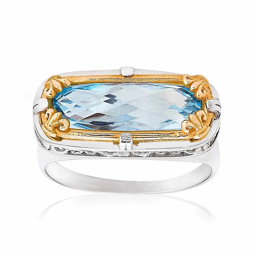 east-west blue topaz ring with 18k gold vermeil