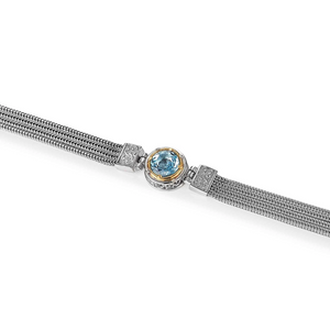 4-strand bracelet with round blue topaz and 18k gold vermeil