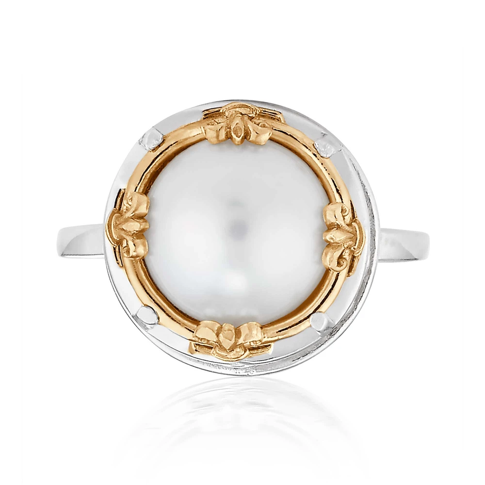 large round pearl ring with 18k gold vermeil