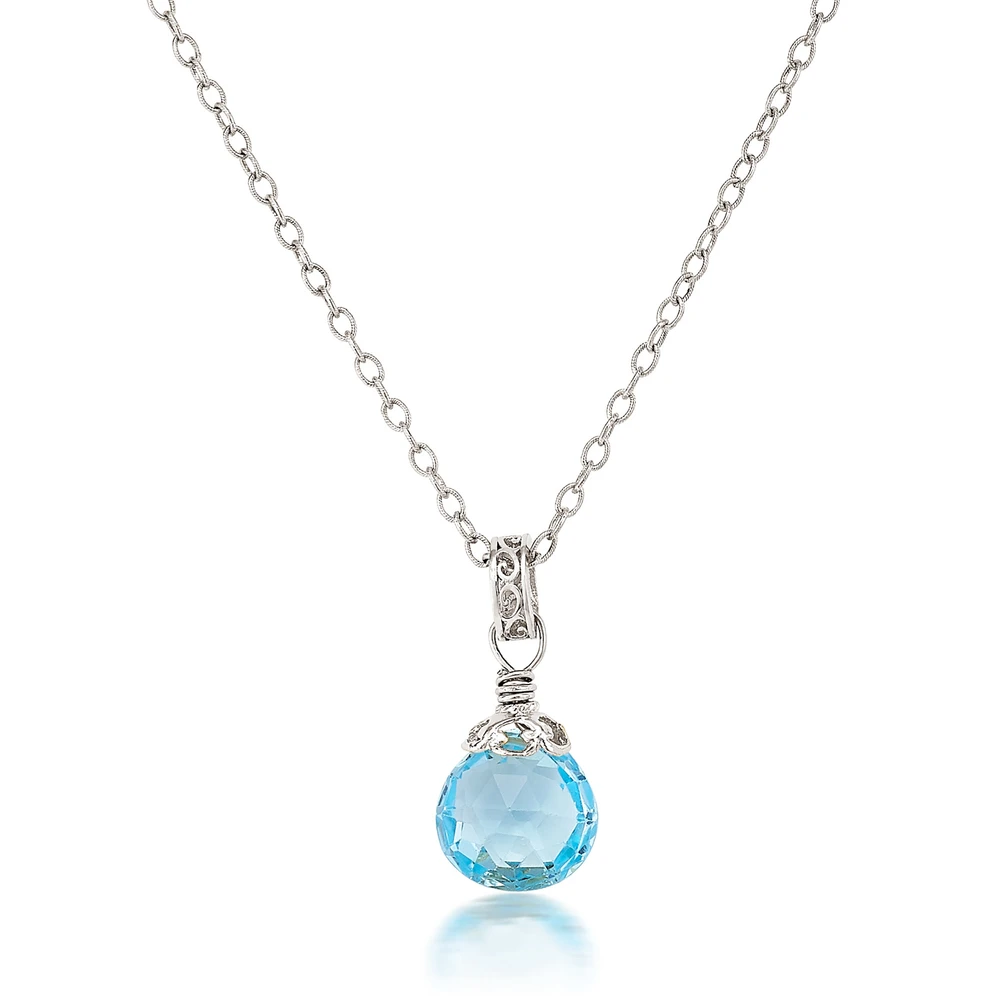 blue topaz drop necklace in silver