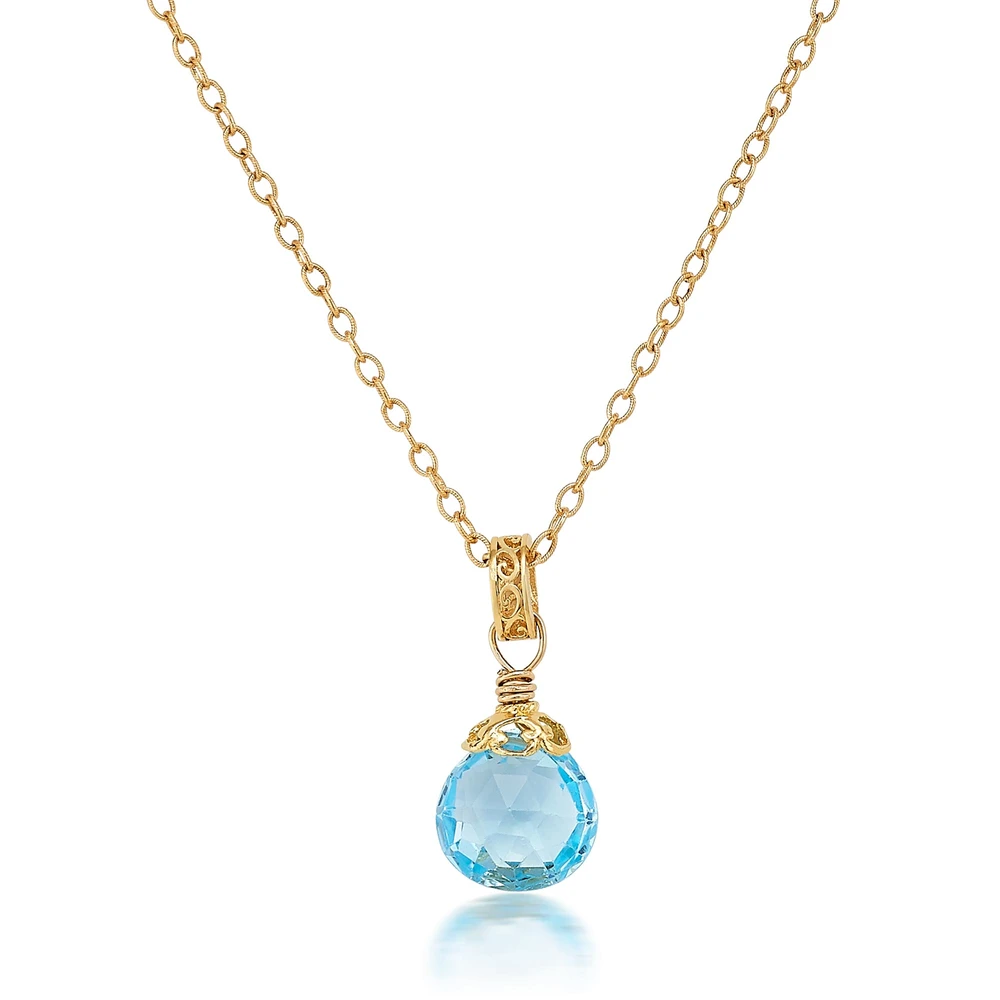 blue topaz drop necklace in gold