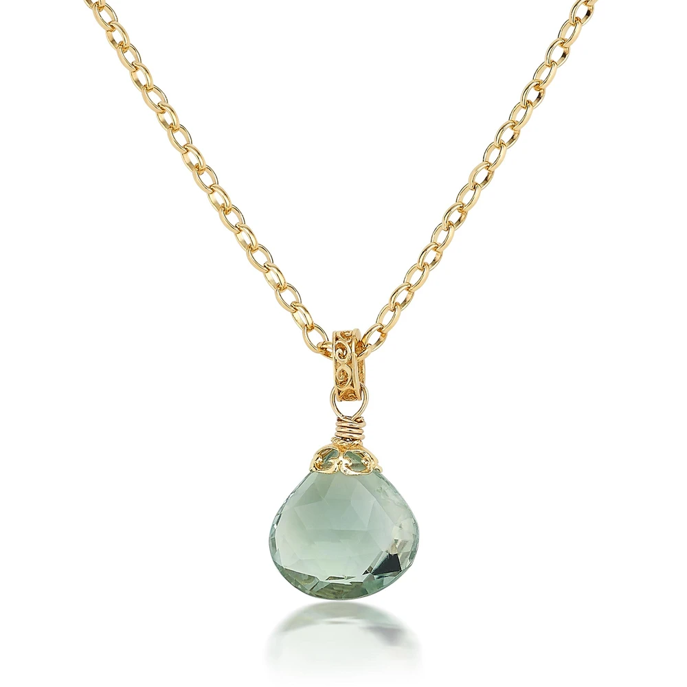 green amethyst drop necklace in gold