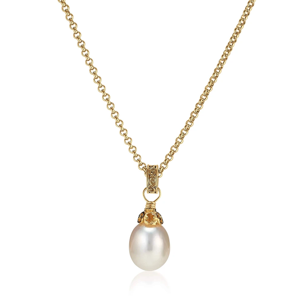 large pearl teardrop necklace in gold