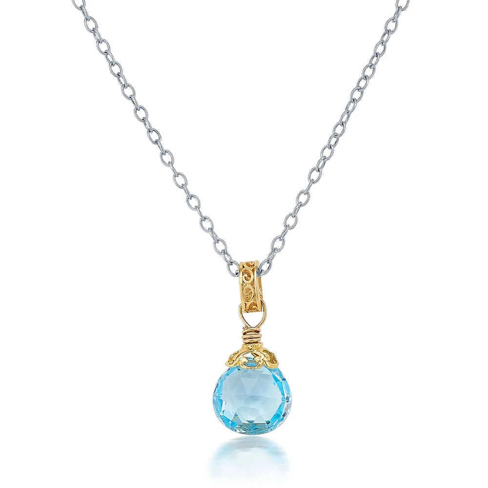 blue topaz two-tone drop necklace