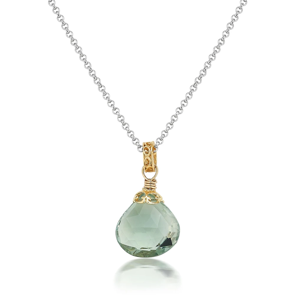 green amethyst two-tone drop necklace