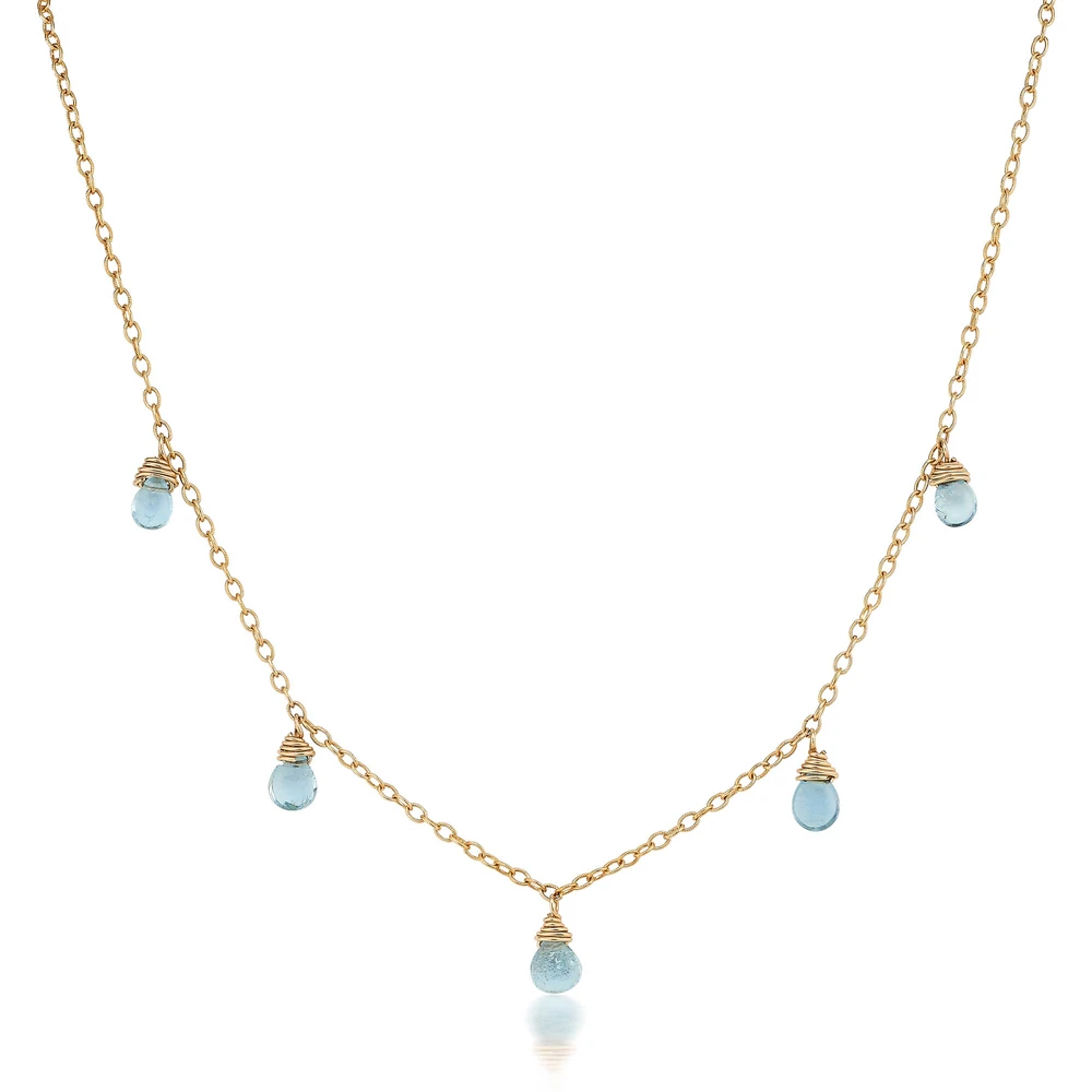 gold aquamarine teardrop fringe necklace