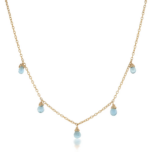 gold aquamarine teardrop fringe necklace