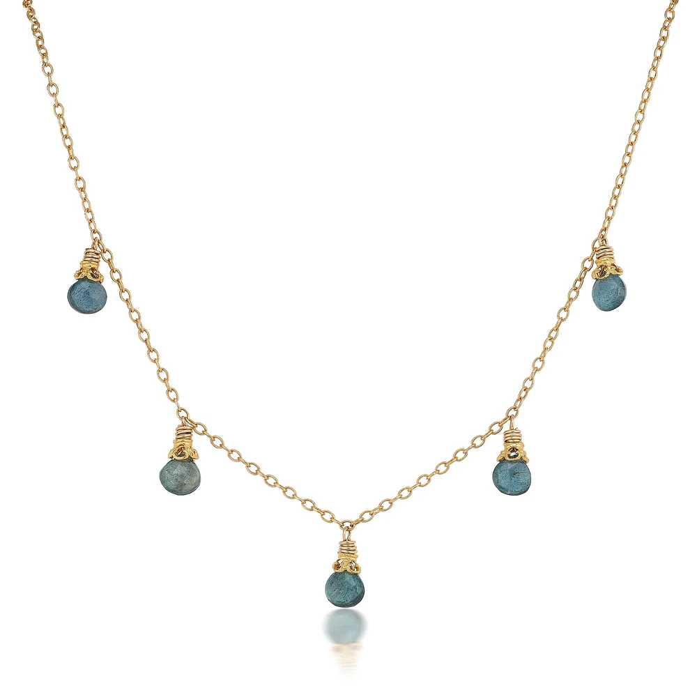 gold moss aquamarine teardrop fringe necklace