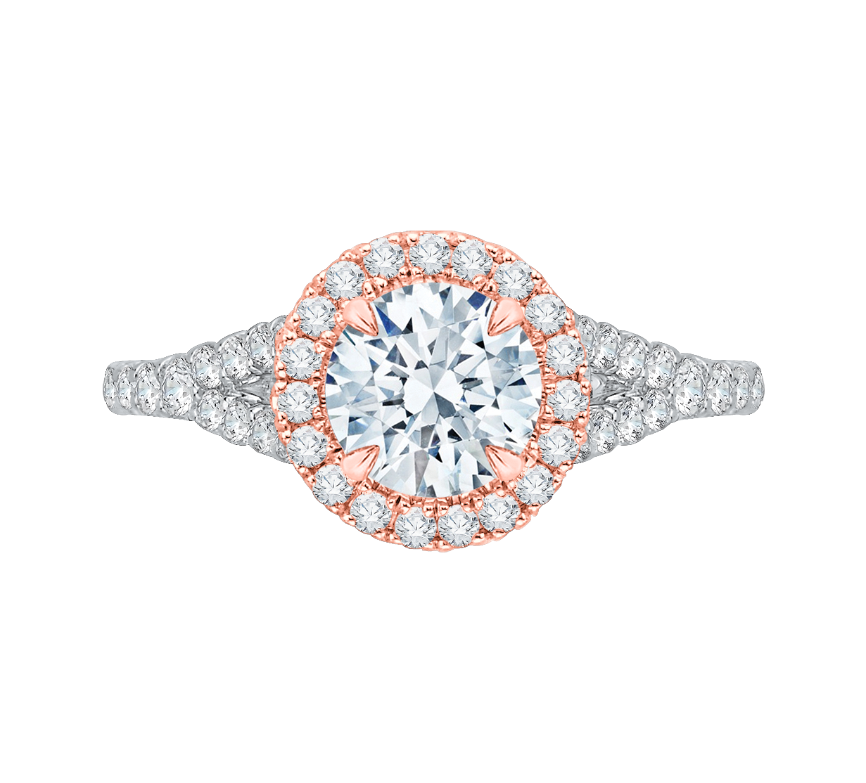CA0033E-37WP Bridal Jewelry Carizza White Gold Rose Gold Yellow Gold Round Diamond Halo Engagement Rings