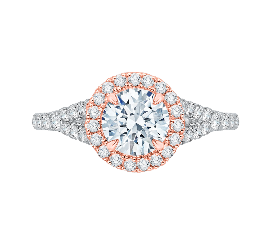 CA0033E-37WP Bridal Jewelry Carizza White Gold Rose Gold Yellow Gold Round Diamond Halo Engagement Rings