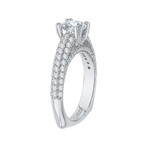 Round Diamond Euro Shank Cathedral Style Engagement Ring In 14K White Gold (Semi Mount)