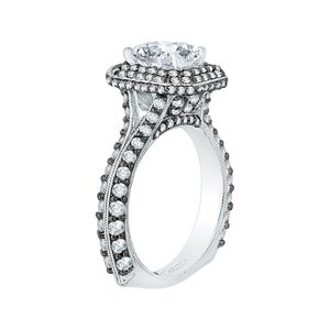 14K White Gold with Black Rhodium Tips Round Diamond Double Halo Engagement Ring (Semi Mount)