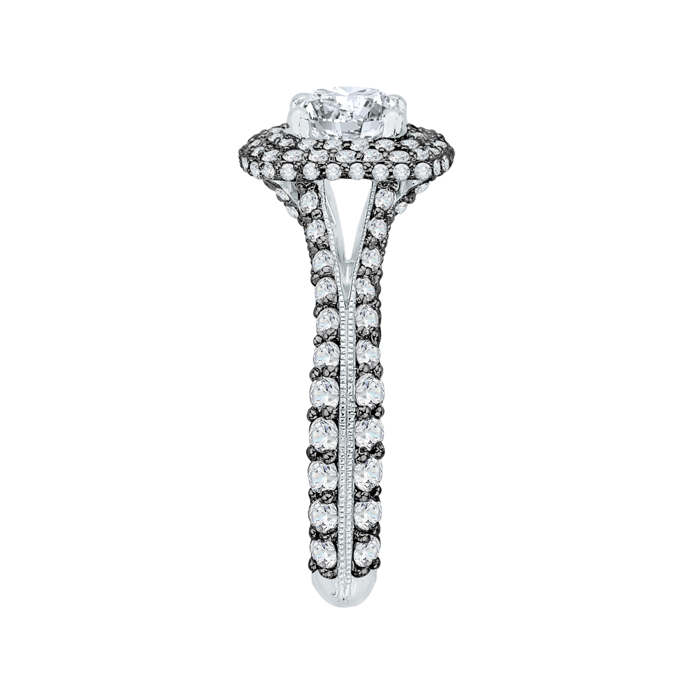 14K White Gold with Black Rhodium Tips Round Diamond Double Halo Engagement Ring (Semi Mount)