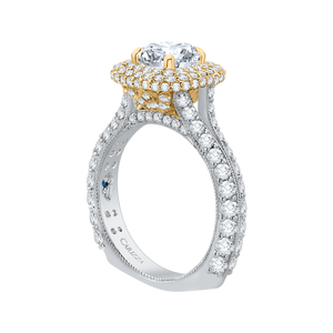 14K Two Tone Gold Round Diamond Double Halo Engagement Ring (Semi Mount)