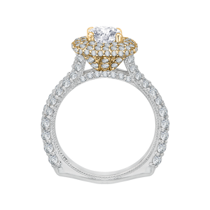 14K Two Tone Gold Round Diamond Double Halo Engagement Ring (Semi Mount)