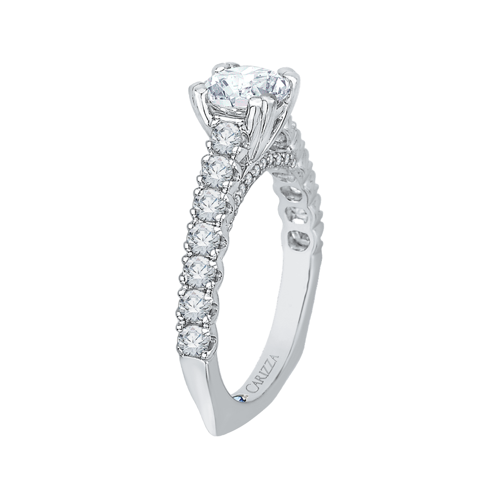 14K White Gold Euro Shank Round Diamond Cathedral Style Engagement Ring (Semi Mount)