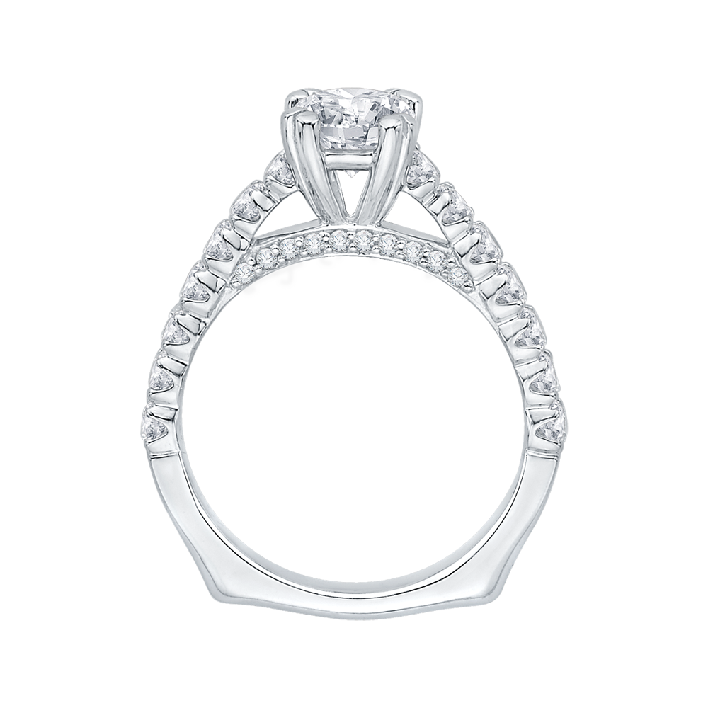 14K White Gold Euro Shank Round Diamond Cathedral Style Engagement Ring (Semi Mount)