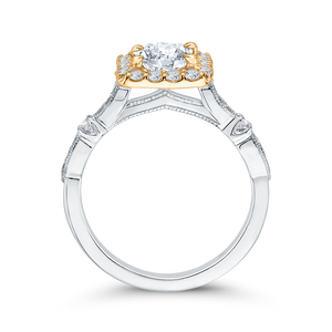 14K Two Tone Gold Round Diamond Halo Vintage Engagement Ring (Semi Mount)