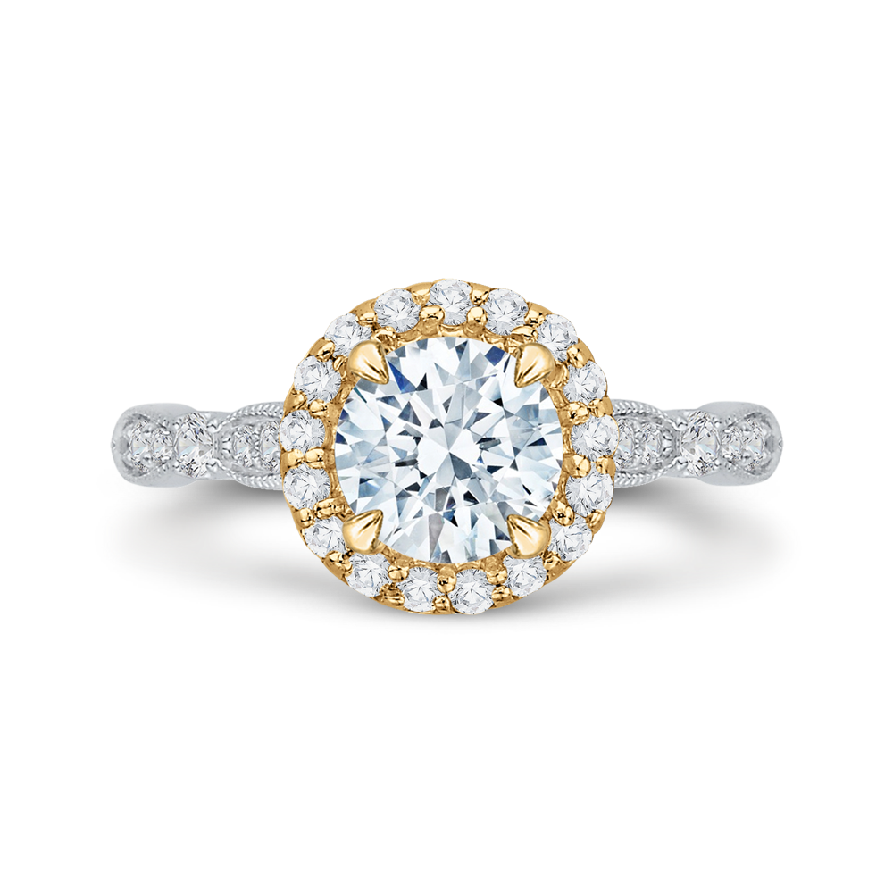 CA0042E-37WY Bridal Jewelry Carizza White Gold Rose Gold Yellow Gold Vintage Round Diamond Halo Engagement Rings