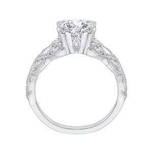 14K White Gold Round Diamond Floral Engagement Ring (Semi Mount)