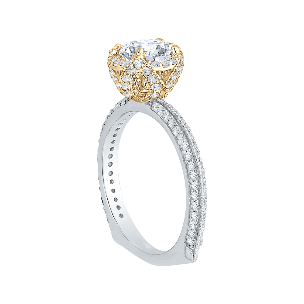 14K Two Tone Gold Euro Shank Round Diamond Engagement Ring (Semi Mount)