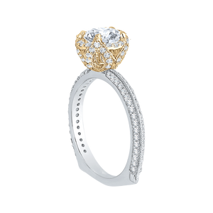 14K Two Tone Gold Euro Shank Round Diamond Engagement Ring (Semi Mount)