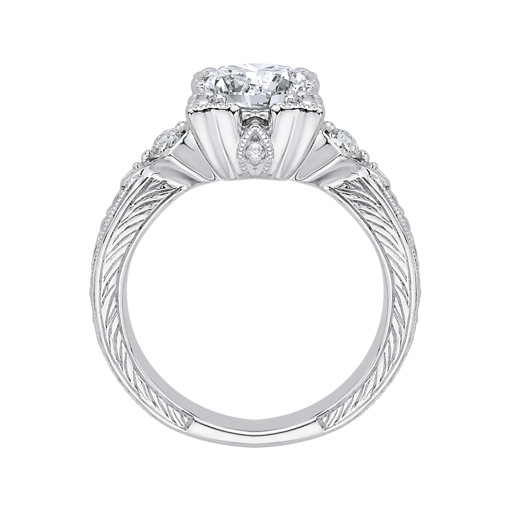 Round Diamond Vintage Engagement Ring In 14K White Gold (Semi Mount)