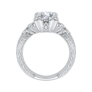 Round Diamond Vintage Engagement Ring In 14K White Gold (Semi Mount)