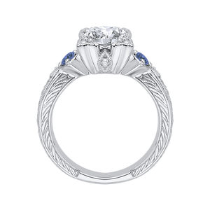 14K White Gold Round Diamond Engagement Ring with Sapphire (Semi Mount)