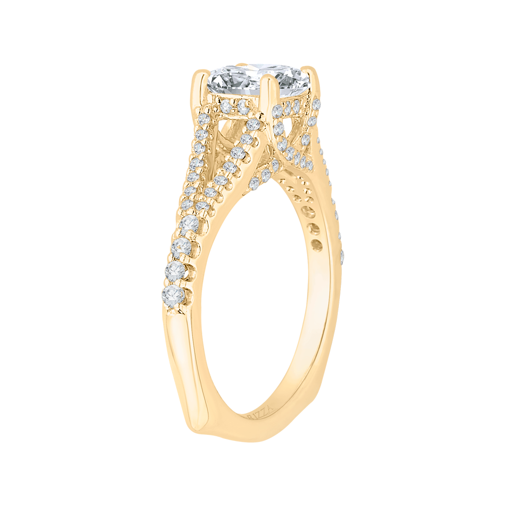 14K Yellow Gold Round Diamond Engagement Ring with Split Shank (Semi Mount)
