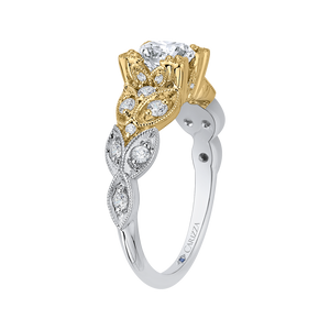 14K Two Tone Gold Round Diamond Floral Engagement Ring (Semi Mount)