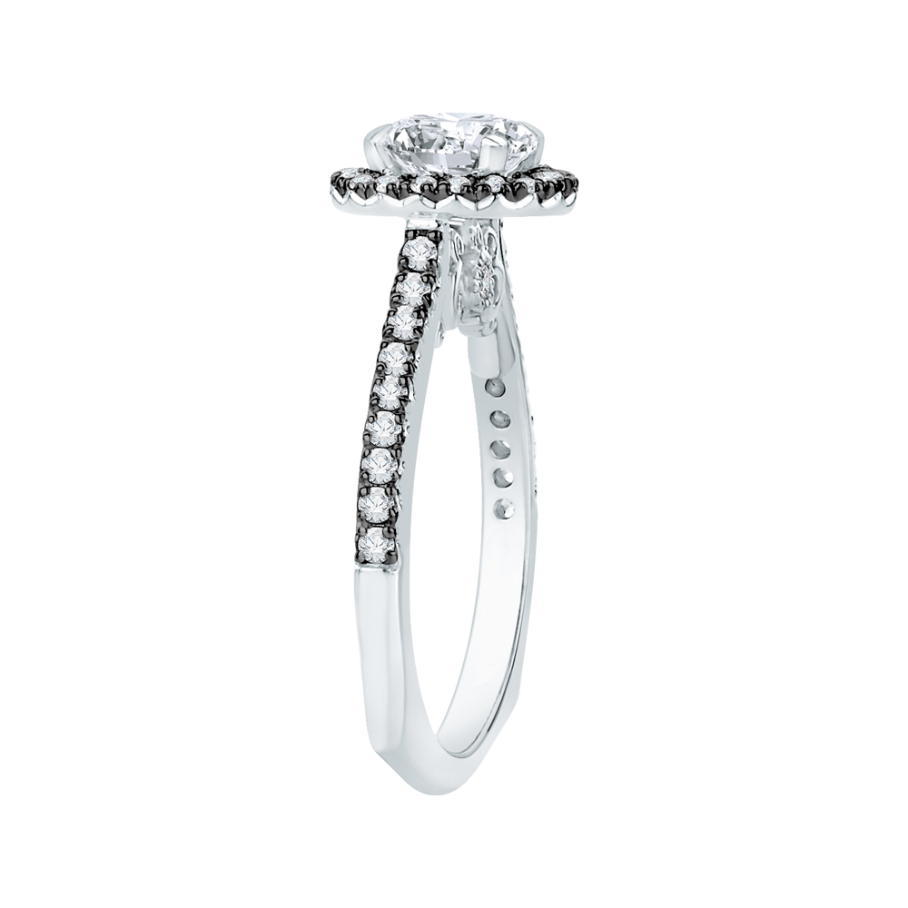14K White Gold with Black Rhodium Tips Round Diamond Halo Engagement Ring (Semi Mount)